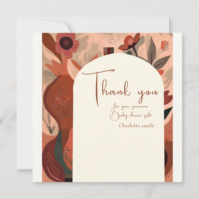 Modern Terracotta boho baby shower   Thank You Card (Front)