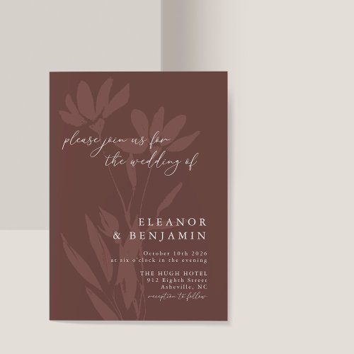 Modern Terracotta Boho Botanical Script Wedding Invitation