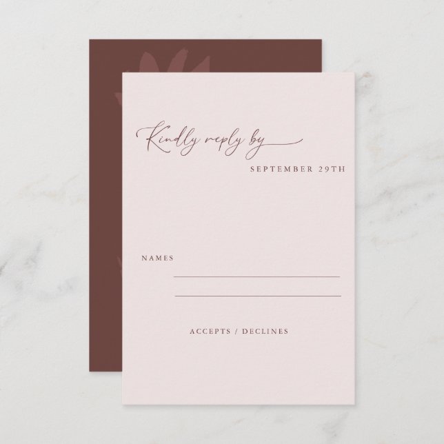 Modern Terracotta Boho Botanical Script Wedding  RSVP Card (Front/Back)