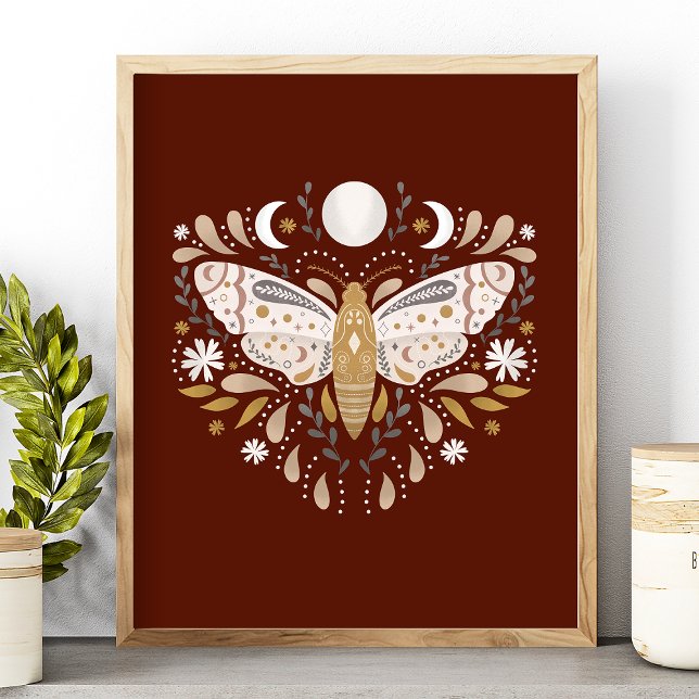 Modern Terracotta Boho Celestial Moon Moth Poster (Creator Uploaded)