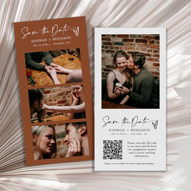 Modern Terracotta Boho Photo Booth Strip QR Code Save The Date (Creator Uploaded)