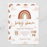 Modern Terracotta Boho Rainbow Clouds Baby Shower Invitation