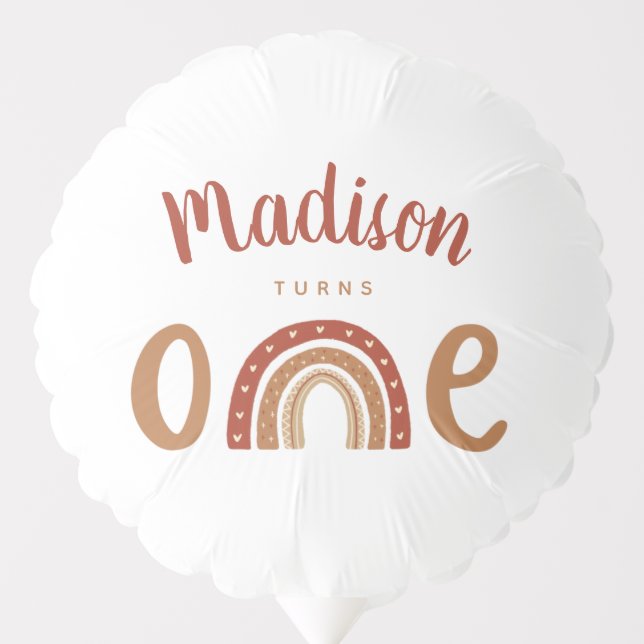 Modern Terracotta Boho Rainbow First Birthday Balloon (Front)