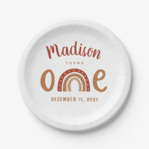 Modern Terracotta Boho Rainbow First Birthday Paper Plates