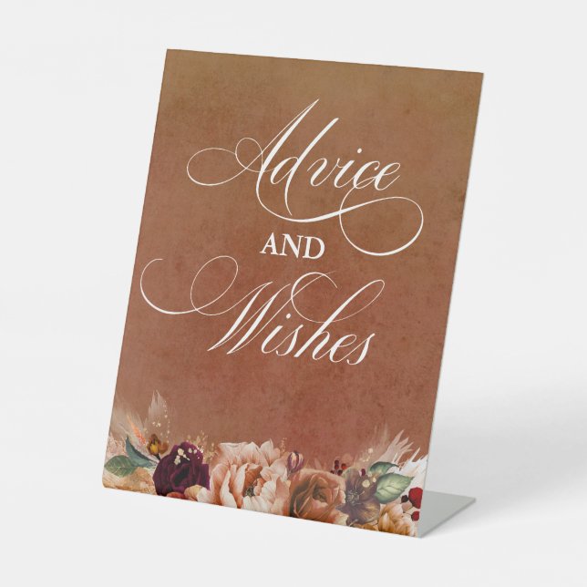Modern Terracotta Boho Wedding Advice and Wishes Pedestal Sign (Front)