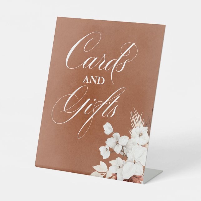 Modern Terracotta Boho Wedding Cards and Gifts Pedestal Sign (Front)