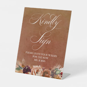 Modern Terracotta Boho Wedding Guest Book Pedestal Sign