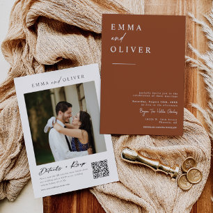 Modern Terracotta Boho Wedding Photo QR Code Invitation