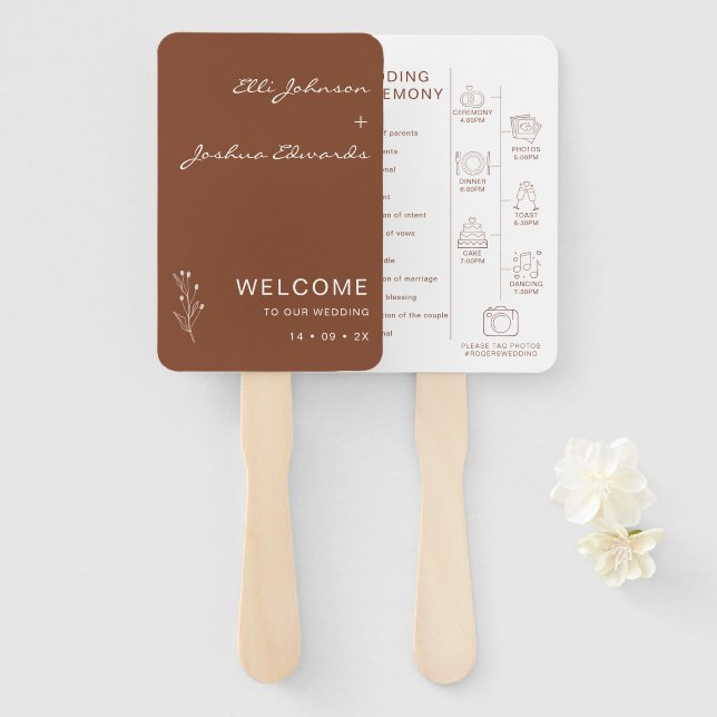 Modern Terracotta Boho Wedding Program Set of Fans (Front and Back)