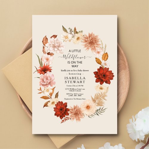 Modern Terracotta Boho Wildflower Baby Shower Invitation