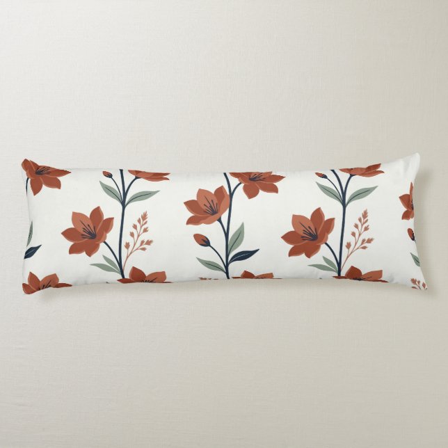 Modern Terracotta Botanical Branch Cream Long Body Pillow (Back)
