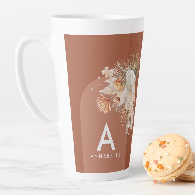 Modern terracotta botanical palm pampas grass  cof latte mug (In Situ)