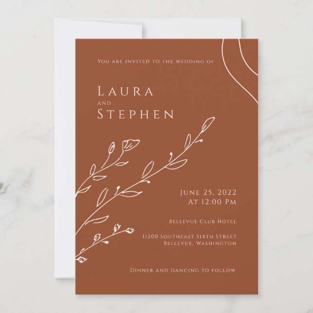 Modern Terracotta Botanical Wedding Invitation (Front)