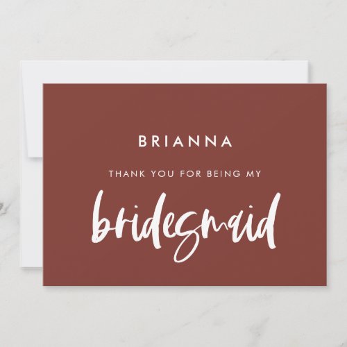 Modern terracotta Bridesmaid thank you text card