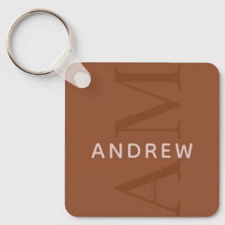 Modern Terracotta Brown Monogram with Name Keychain