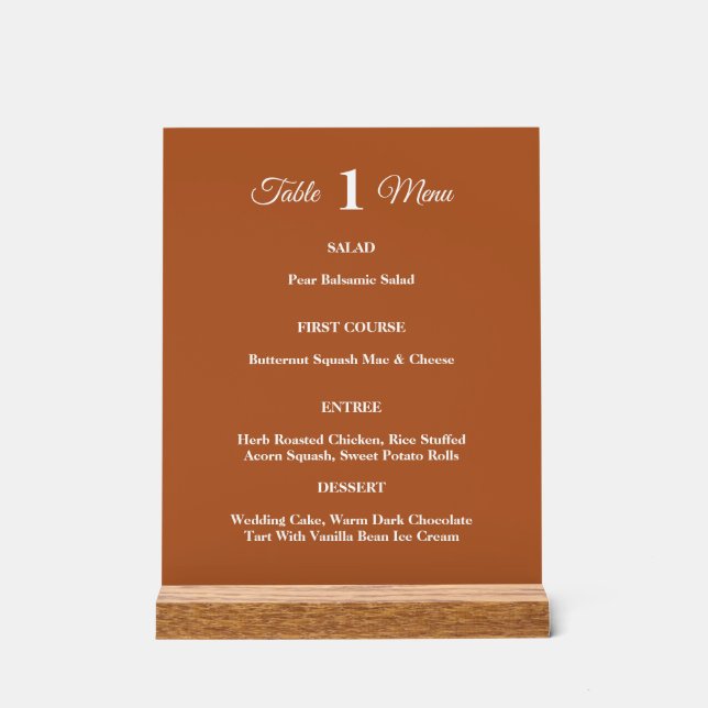 Modern Terracotta Brunt Orange Fall Wedding Acrylic Sign (Front)