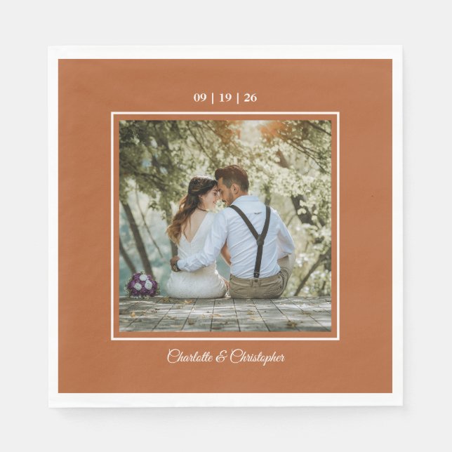 Modern Terracotta Brunt Orange Fall Wedding Napkins (Front)