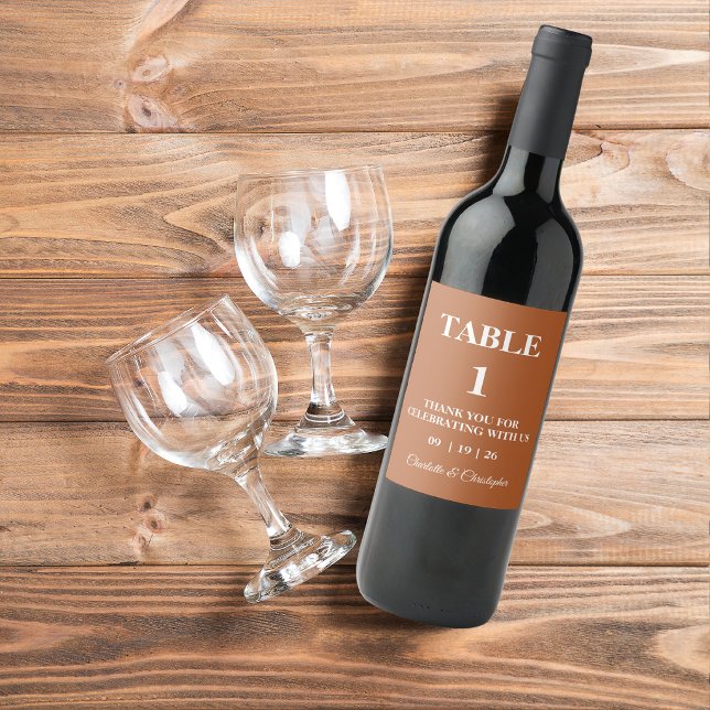 Modern Terracotta Brunt Orange Fall Wedding Wine Label (Creator Uploaded)