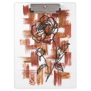 Modern Terracotta Brushstrokes and Ink Rose Clipbo Clipboard