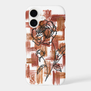 Modern Terracotta Brushstrokes and Ink Rose iPhone 17 Case