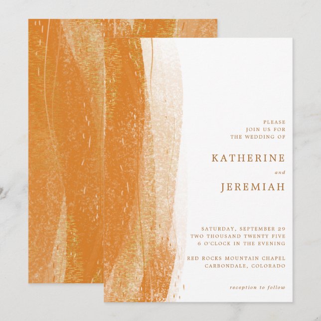 Modern Terracotta Burnt Gold Foil Boho Wedding Invitation (Front/Back)