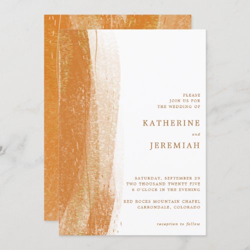 Modern Terracotta Burnt Gold Foil Boho Wedding Invitation