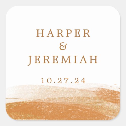 Modern Terracotta Burnt Gold Foil Boho Wedding Square Sticker