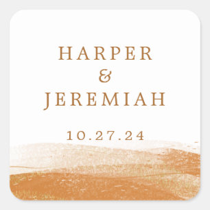 Modern Terracotta Burnt Gold Foil Boho Wedding Square Sticker