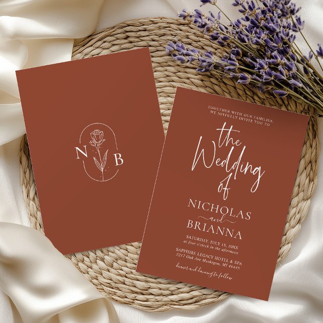 Modern Terracotta Burnt Orange Boho Wedding Invitation (Creator Uploaded)