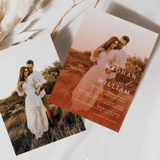 Modern Terracotta Burnt Orange Boho Wedding Photo Invitation (Creator Uploaded)