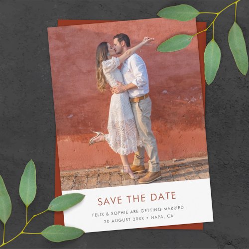 Modern Terracotta  Burnt Orange Rust Wedding Save The Date