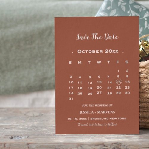 Modern terracotta calendar nonphoto save the date invitation