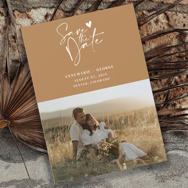 Modern Terracotta Calligraphy Script Photo Save The Date (Creator Uploaded)