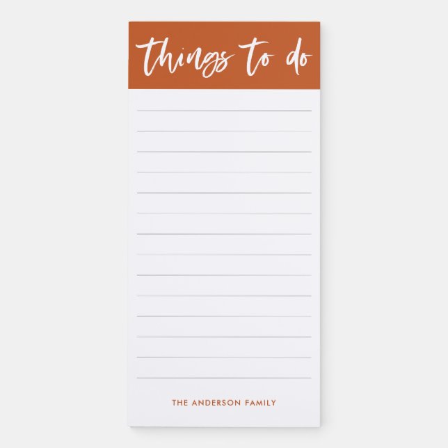 Modern Terracotta Calligraphy Script Things To Do  Magnetic Notepad (Front)