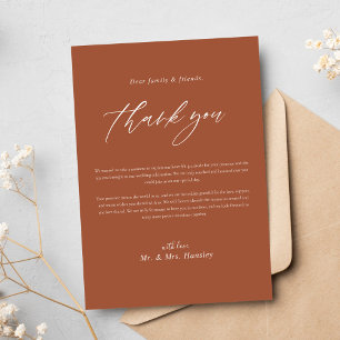 Modern Terracotta Calligraphy Wedding Thank You Card