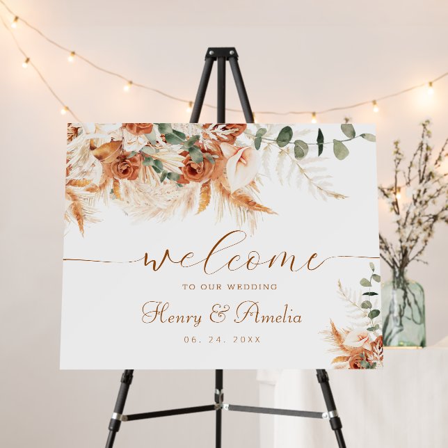 Modern Terracotta Calligraphy Wedding Welcome Sign (In Situ (Stand))