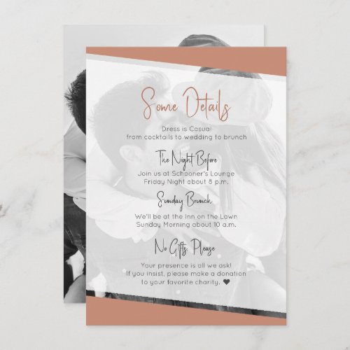 Modern Terracotta Casual Wedding Details Enclosure Card