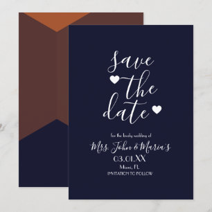 Modern Terracotta Chocolate Navy Save the Date Invitation