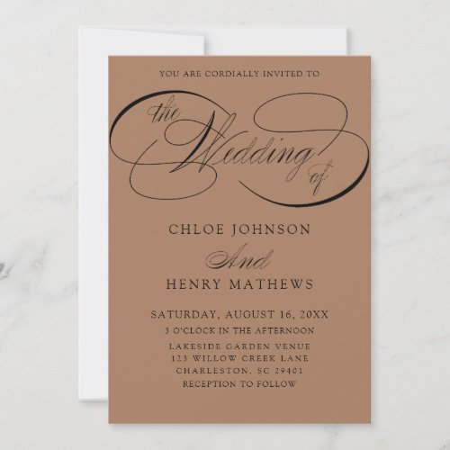Modern Terracotta Classic Calligraphy Wedding Invitation