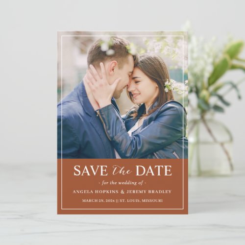 Modern Terracotta Color Simple Minimalist Photo Save The Date