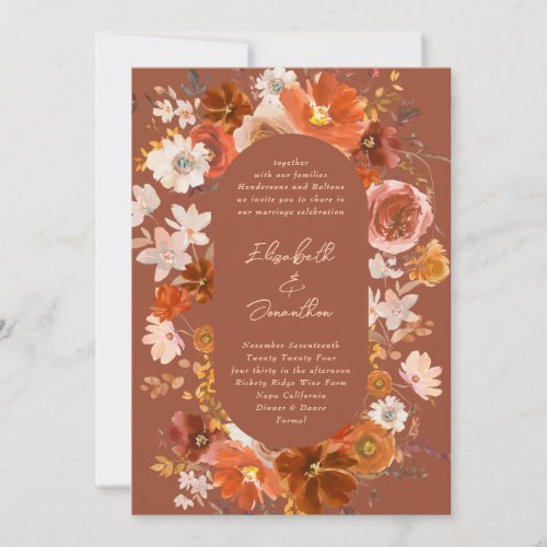 Modern Terracotta Copper Floral Botanical Wedding Invitation
