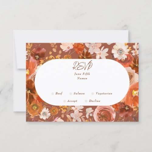 Modern Terracotta Copper Floral Botanical Wedding RSVP Card
