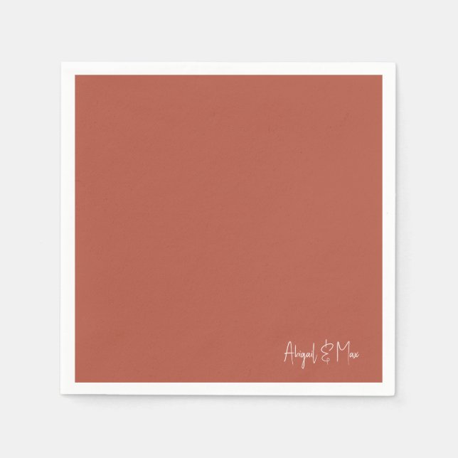 Modern Terracotta Custom Wedding Cocktail Napkins (Front)
