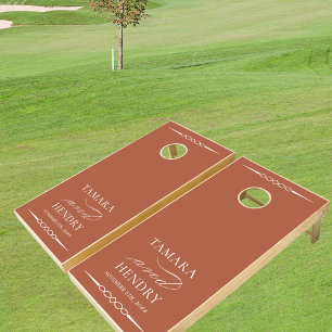 Modern Terracotta Custom Wedding Monogram Cornhole Set