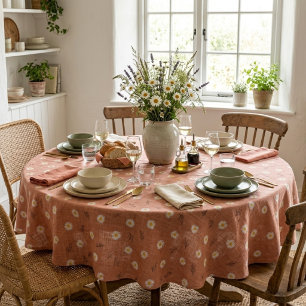 Modern Terracotta Daisy Scatter Floral Tablecloth