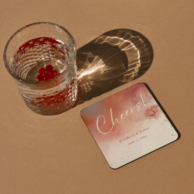 Modern Terracotta Desert Boho Wedding Cheers Square Paper Coaster (Creator Uploaded)