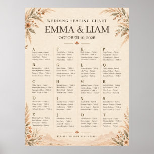 Modern Terracotta Desert Boho Wedding Seating Char Poster