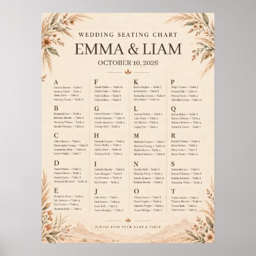 Modern Terracotta Desert Boho Wedding Seating Char Poster