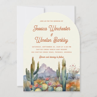 Modern Terracotta Desert Cactus Landscape Wedding Invitation