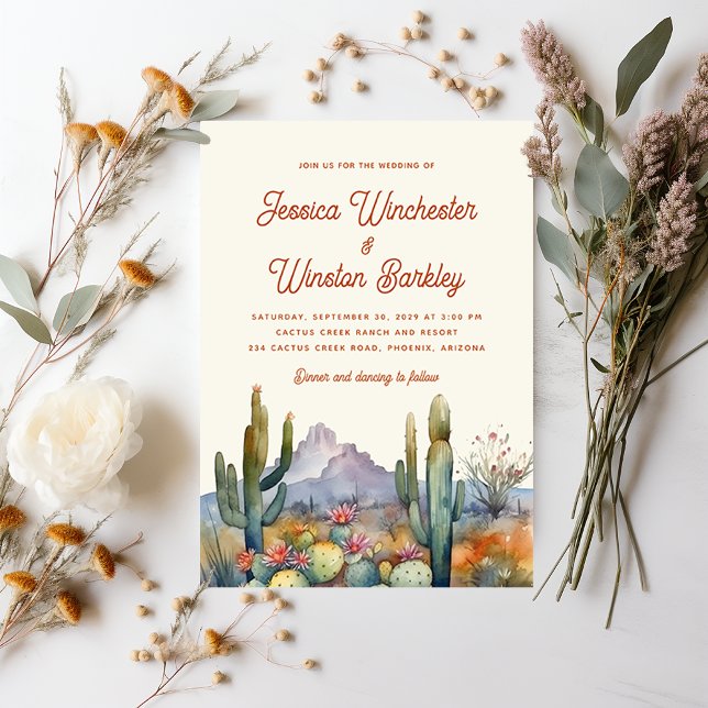Modern Terracotta Desert Cactus Landscape Wedding  Invitation (Creator Uploaded)